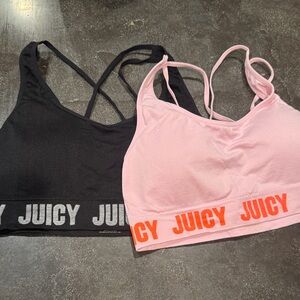 Juicy Couture Pink JC Logo Strappy Padded Bralettes Y2K Sporty Bra Set